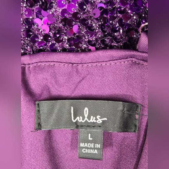Lulus L Micro Mini Dress Bodycon Purple Sequin Criss Cross Frontvand Back Straps - Picture 5 of 6